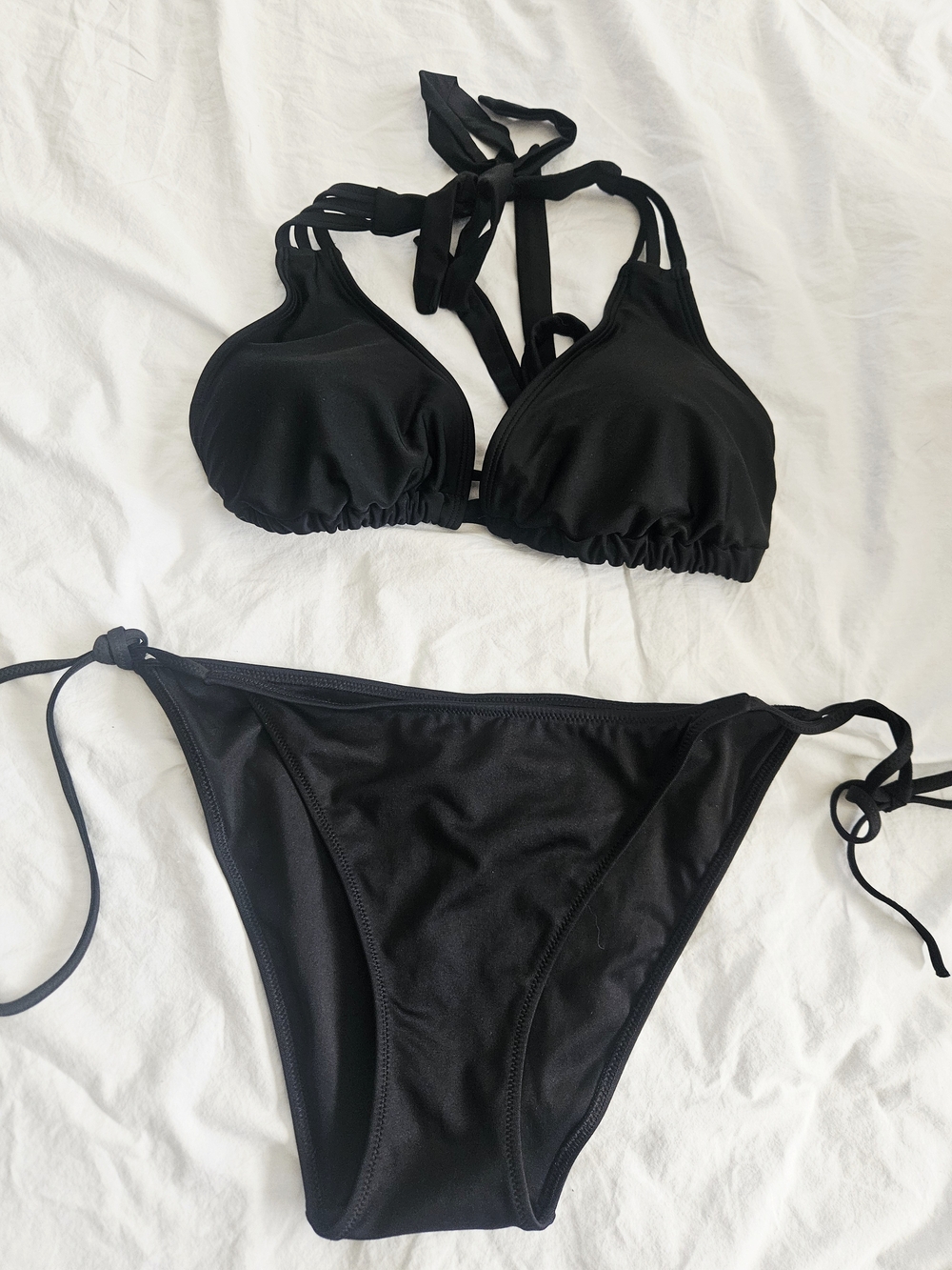PINK Victoria's Secret Black Halter Tie-Side Bikini - Size XL